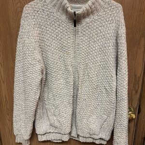 Carbon2Cobalt Stout Sweater-Jac Fisherman Chunky Knit Zip Front Fleece Trim - L